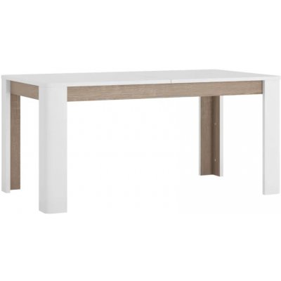 Jedálenský rozkladací stôl, biela extra vysoký lesk HG/dub sonoma tmavý truflový, 160-200x90 cm, LYN