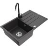 Mexen Bruno, 1-komorový granitový drez s odkvapkávačom 795x495x200 mm a čierna kuchynská batéria Telma, čierna škvrnitá, 6513-76-670200-70
