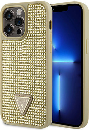 Guess Rhinestones Triangle Metal Logo iPhone 15 Pro Max Gold