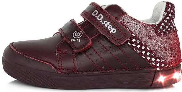 D.D.Step detské dievčenské kožené topánky Raspberry bikajúce LED S068-337A
