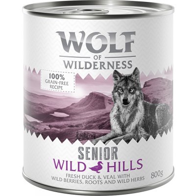 Výhodné balenie Wolf of Wilderness Senior Wild Hills kačacie a teľacie 12 x 0,8 kg
