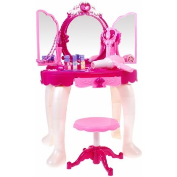 JOKO Detský Toaletný stolík so zrkadlom na diaľkové ovládanie + stolička + vstup MP3 + fén na batérie ružový