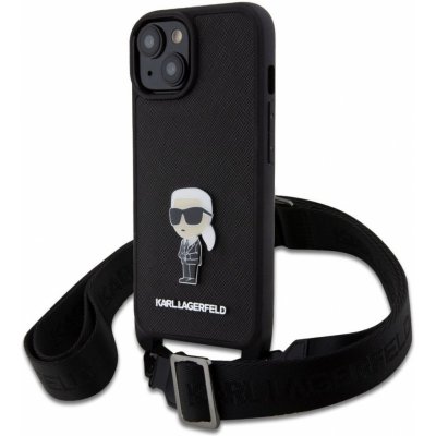 Karl Lagerfeld Saffiano Crossbody Metal Ikonik iPhone 15 Plus, čierne