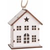 Drevený domček na zavesenie biely s LED osvetlením 6 x 7 x 3,5 cm