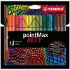 STABILO PointMax popisovače, šírka stopy 0,8mm, okrúhly hrot, s vrchnáčikom (18 farieb)