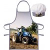 BrandMac Detská zástera s kuchárskou čiapkou Modrý traktor