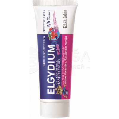 Elgydium Kids Gélová zubná pasta s fluorinolom pre deti (2-6 rokov) 50 ml zubná pasta lesné ovocie