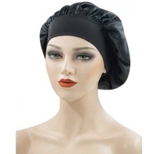 Satin Hair Bonnetabs – Saténová čiapka pre kučeravé vlasy s lemom čierna
