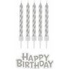 Svíčky na narodeniny - Happy Birthday - strieborné - 16 ks - 7 cm - GoDan