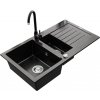 MEXEN/S MEXEN/S - Matias granitový drez 1.5 s odkvapkávačom vrátane batérie Telma, čierna/strieborný 6502-73-670200-70