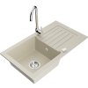 Mexen Pablo, granitový drez 752x436x161 mm, 1-komorový a chrómová batéria Telma, béžová, 6510-69-670200-00