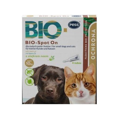 Pess Bio Spot-on kvapky na kliešte a blchy pre malé psy a mačky s neemovým olejom 4 x1 g