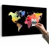 Obraz na korku mapa sveta v akvarelovom prevedení na čiernom pozadí