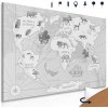 Obraz na korku čiernobiela kreslená mapa sveta s zvieratami
