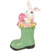Clayre & Eef Dekorácia biely králik v zelenej čižme - 13*8*20 cm