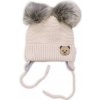 Zimná čiapka s fleecom Teddy Bear - chlupáčk. bambuľky - béžová
