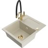Mexen Enzo, granitový drez 576x465x174 mm, 1-komorový a drezová batéria Duo, béžová, 6506-69-671701-57-G
