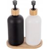 Orion Sada 2 dávkovačov s bambusovou táckou na mydlo/ jar, čierno-biela