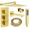 MEXEN/S - Cube DR02 podomietkový vaňový SET s vytokovou hubicou + slim sprcha 30, zlatý 77503DR0230-50