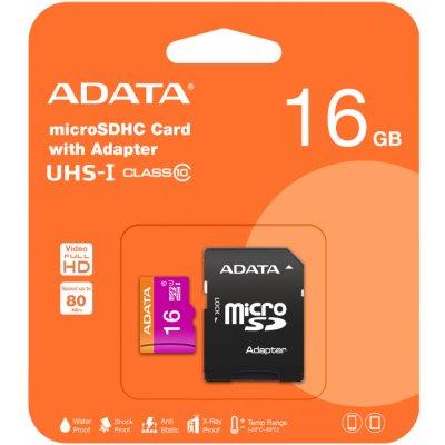 ADATA microSDHC 16GB class 10 + adapter AUSDH16GUICL10-RA1