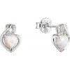 Evolution Group Strieborné náušnice Srdce s bielym syntetickým opálom a zirkónmi 11469.1
