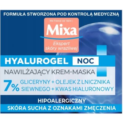 Mixa Hyalurogel hydratačný nočný krém-maska na tvár pre citlivú a dehydrovanú pleť s kyselinou hyalurónovou 50 ml