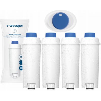 Wessper 4X Wessper Aqualunga Pro pre kávovary Delonghi | Sada filtrov s dátumovou podložkou | Filter pre kávovary Eletta, Dinamica, Primadonna - náhradný