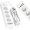 Sieťový predlžovací kábel 4x uzemnená zásuvka USB Power Strip On/Off Switch 3m White Connecto Kobi