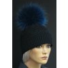 R-Jet Dámska zimná pletená čiapka s kožušinovým brmbolcom 356 čierna s čiernym lurexom
