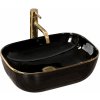 Rea BELINDA BLACK/GOLD EDGE UMÝVADLO NA DOSKU 46,5cm, čierne keramické REA-U8796