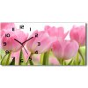 Vodorovné Sklenené hodiny na stenu Ružové tulipány 60x30 cm