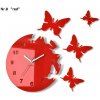 Nalepovacie hodiny na stenu s motívom motýľov červená