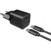 Set síťové nabíječky FIXED Mini s USB-C výstupem a USB-C/USB-C kabelu, podpora PD, 1 metr, 30W, čern FIXC30M-CC-BK