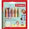 Farbička, vodovka a voskovka - STABILO woody 3 v 1 - 6 ks balenie so strúhadlom