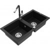 MEXEN/S MEXEN/S - Mario granitový drez 2-bowl vrátane batérie Flora, čierna 6504-77-670401-07