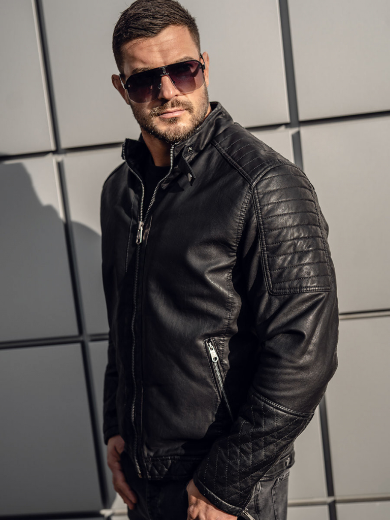 Bolf Čierna pánska zateplená motorkárska koženková bunda 92535