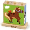 Drevené puzzle kocky na stojane Viga Farma