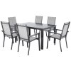 Livarno® Hliníkové stohovateľné kreslo Houston, svetlosivé, 6 kusov + Hliníkový záhradný stôl Houston/Toronto, 140 x 92 x 74 cm (800012205)