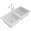 MEXEN/S MEXEN/S - Mario granitový drez 2-bowl vrátane batérie Flora, biela 6504-20-670401-02