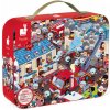 Dětské kulaté puzzle s hrou Hasiči Janod v kufříku 208 ks 6 - 9 let