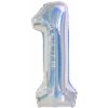 Party Narodeninový balón číslo 1 holografická strieborná, 100 cm