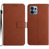 Peňaženkové kožené puzdro Rhombic Grid na Motorola Edge 40 Pro - Hnedá