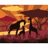 ZUTY Maľovanie podľa čísel ŽIRAFIA RODINA PRI ZÁPADE SLNKA Rámovanie bez rámu a bez vypnutia plátna Rozmer 80 x 100 cm