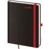 Diár 2026 DOUBLE BLACK-RED, A5 týždenný, 128 str, 145x205mm, s gumičkou