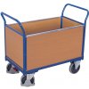Variofit Plošinový vozík s dvoma madlami a bočnými stenami s plnou výplňou, Variofit, ložná plocha 85 x 47 cm, do 400 kg, modrá/antracit Farba: modrá RAL5010