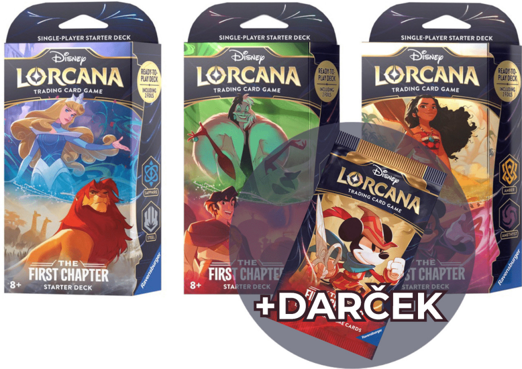 Ravensburger Disney Lorcana: 3x Starter Deck + darček Booster Pack The First Chapter