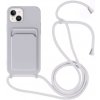 AppleKing silikónový kryt so šnúrkou a kapsou na karty pre iPhone 14 - sivý - možnosť vrátiť tovar ZADARMO do 30tich dní