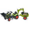 FALK Šliapací traktor 2040N Claas Arion 410 s nakladačom rýpadlom a vlečkou