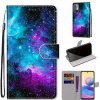 Peňaženkové kožené puzdro DRAWING na Xiaomi Redmi Note 10 5G - Purple Green Starry Sky