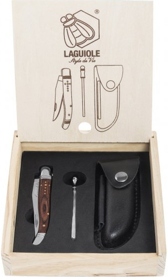 LAGUIOLE Luxury - vreckový nôž s puzdrom a brúskom - rukoväť palisander